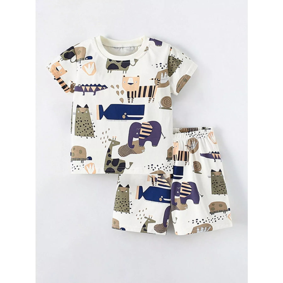 Children’s Animal Print Short Sleeve Tee and Shorts Set Cream / 3Y Apparel and Accessories