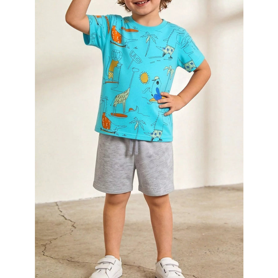 Children’s Animal Print Tee and Shorts Set Aqua / 2Y Apparel and Accessories