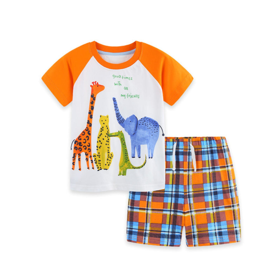 Children’s Animal Print Tee & Plaid Shorts Set Apparel and Accessories