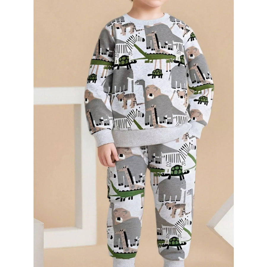Children’s Animal Print Top and Pants Set Light Gray / 4Y Apparel and Accessories