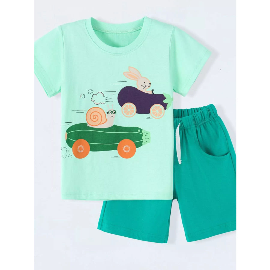 Children’s Animal Race Round Neck Tee and Shorts Set Apparel and Accessories