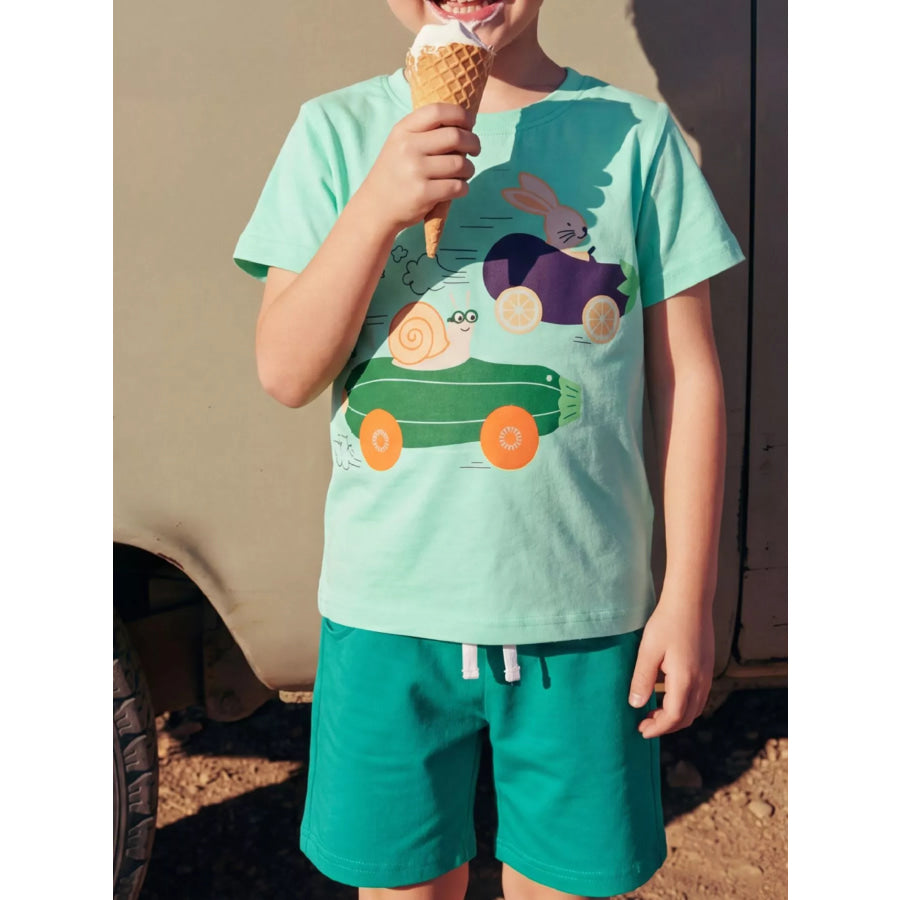 Children’s Animal Race Round Neck Tee and Shorts Set Green / 2-3 Apparel and Accessories