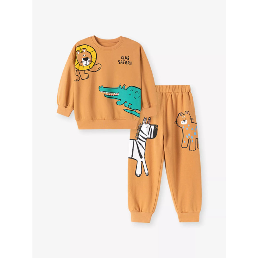 Children’s Animal Round Neck Sweatshirt and Pants Set Apparel and Accessories