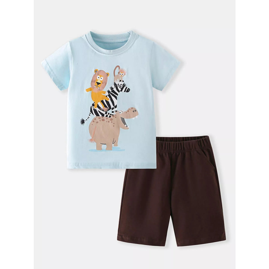 Children’s Animal Short Sleeve Tee and Shorts Set Pastel Blue / 5Y Apparel and Accessories