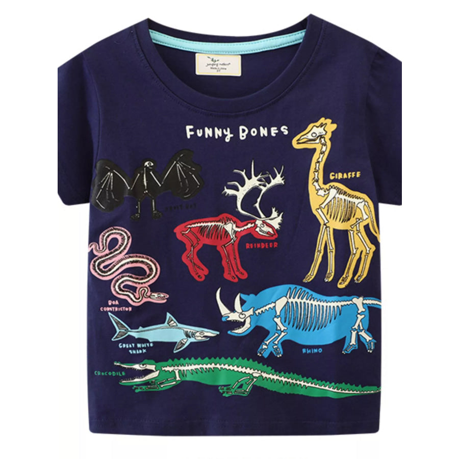 Children’s Animal Skeleton Print T-Shirt Navy / 2T Apparel and Accessories