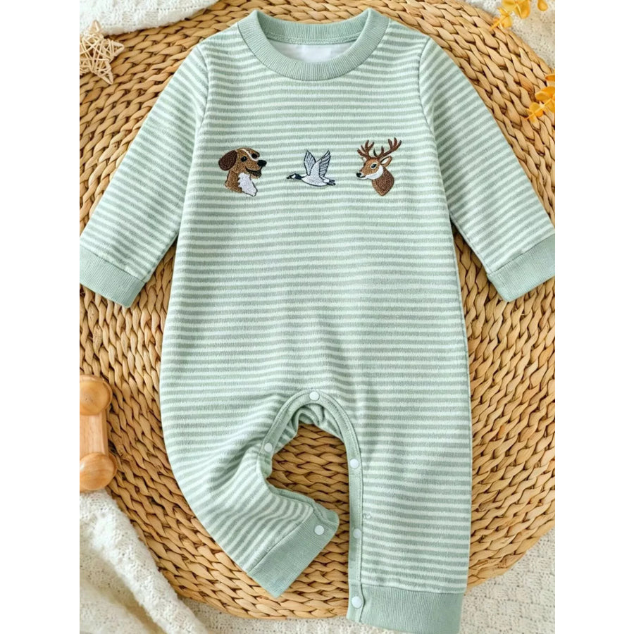 Children’s Animal Striped Long Sleeve Jumpsuit Light Green / 0-3M Apparel and Accessories