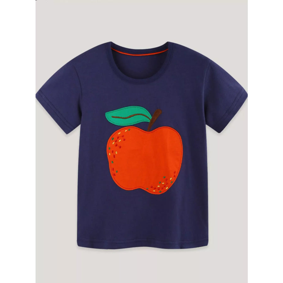 Children’s Apple Embroidered Short Sleeve T-Shirt Apparel and Accessories