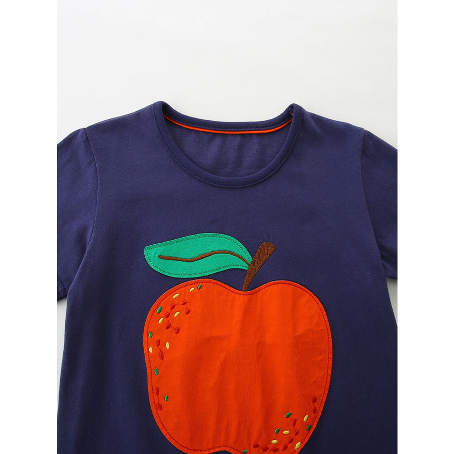 Children’s Apple Embroidered Short Sleeve T-Shirt Apparel and Accessories