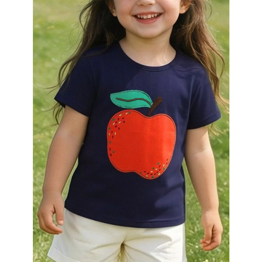 Children’s Apple Embroidered Short Sleeve T-Shirt Dark Navy / 2Y Apparel and Accessories