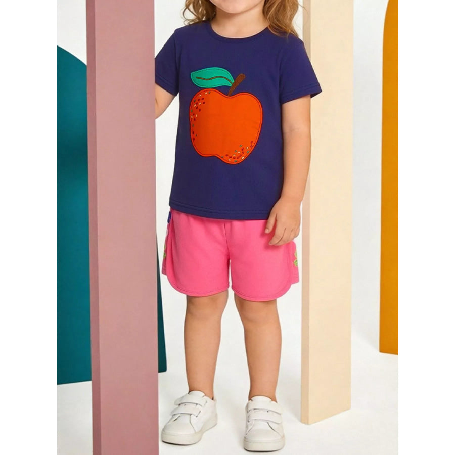 Children’s Apple Embroidered T-Shirt & Shorts Set Dark Navy / 2Y Apparel and Accessories
