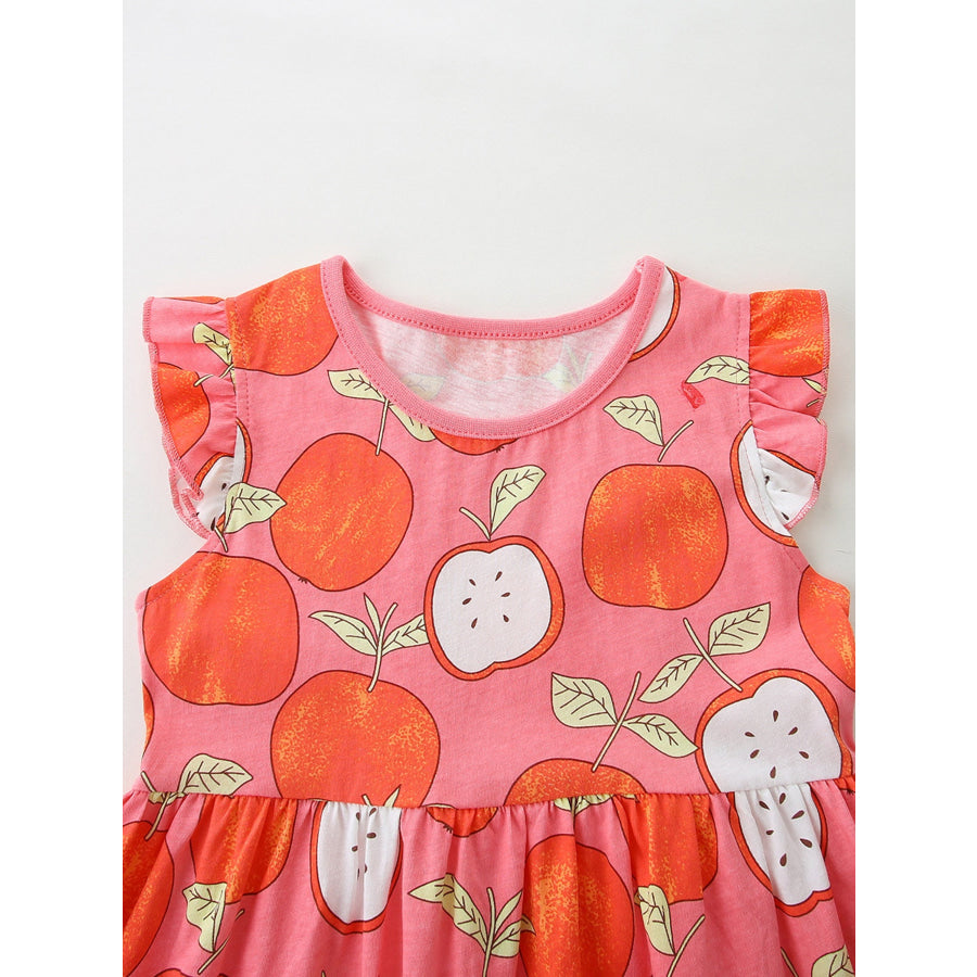 Children’s Apple Print Ruffle Sleeve Casual Dress Apparel and Accessories
