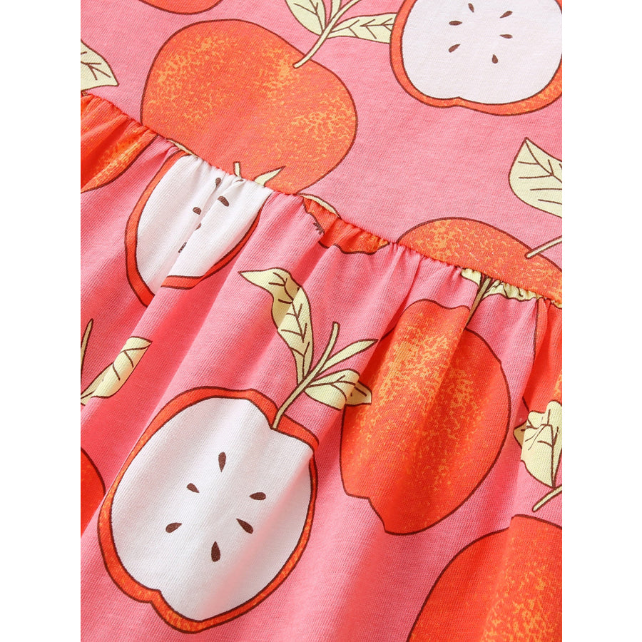 Children’s Apple Print Ruffle Sleeve Casual Dress Apparel and Accessories