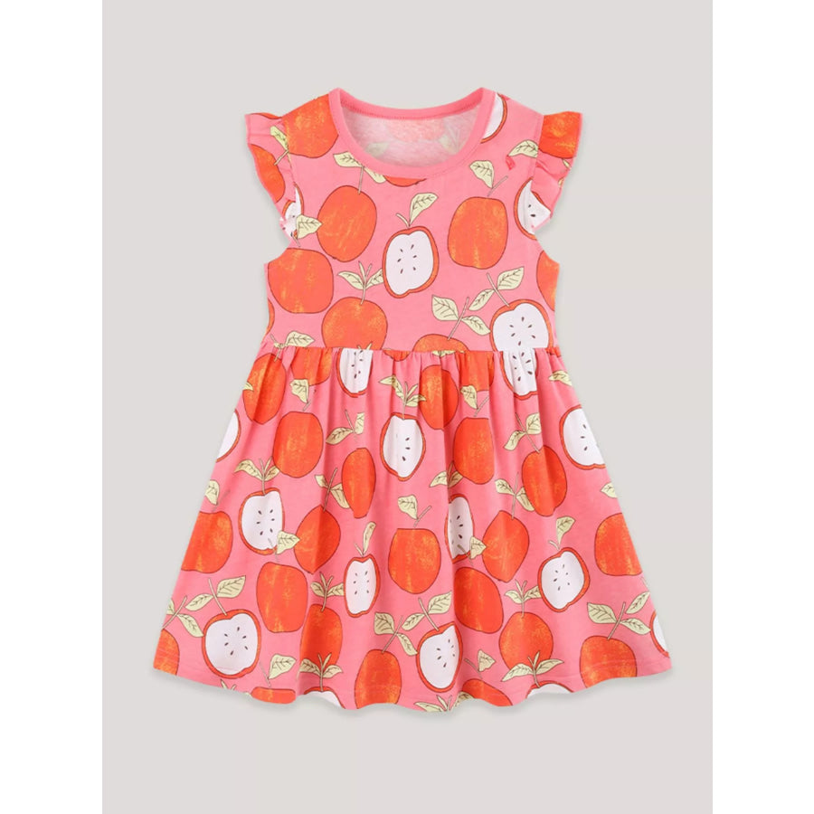 Children’s Apple Print Ruffle Sleeve Casual Dress Apparel and Accessories
