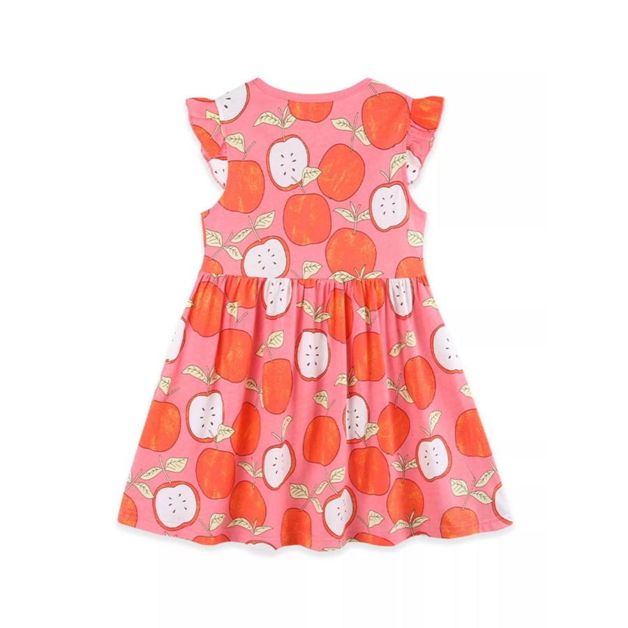 Children’s Apple Print Ruffle Sleeve Casual Dress Apparel and Accessories