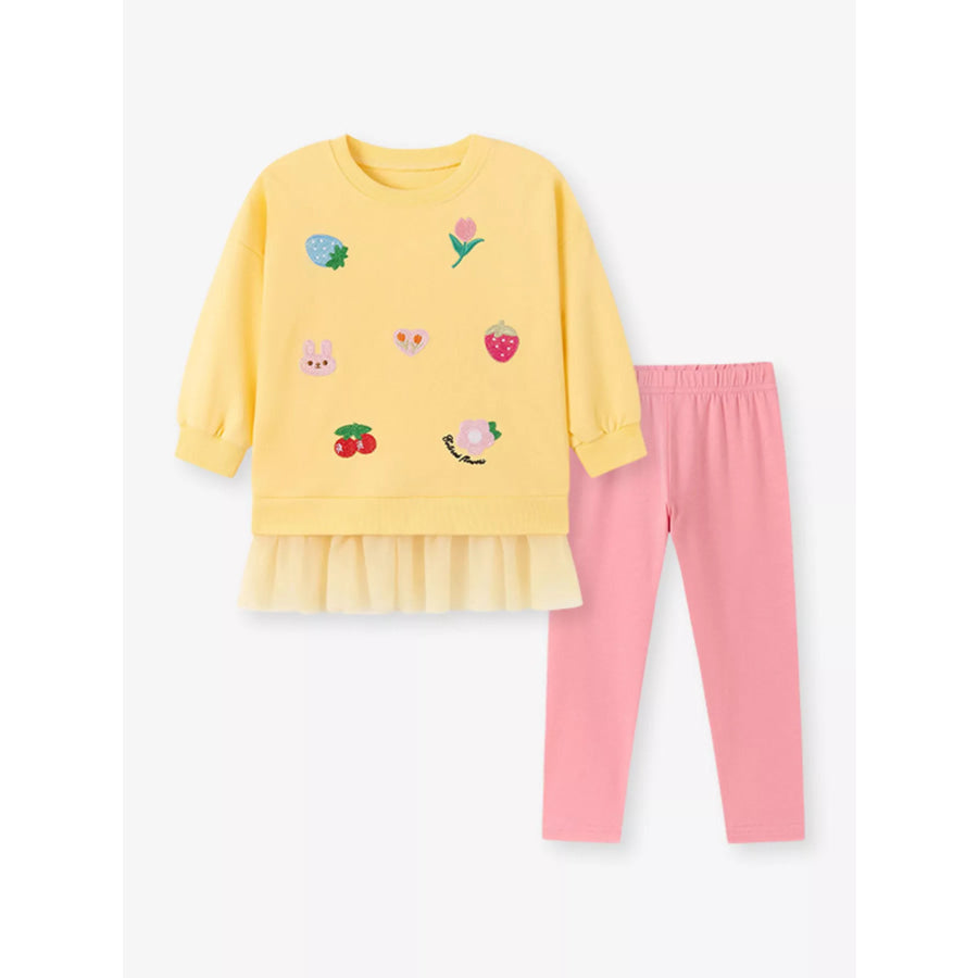 Children’s Applique Sweatshirt and Leggings Two-Piece Set with Tulle Hem Apparel and Accessories