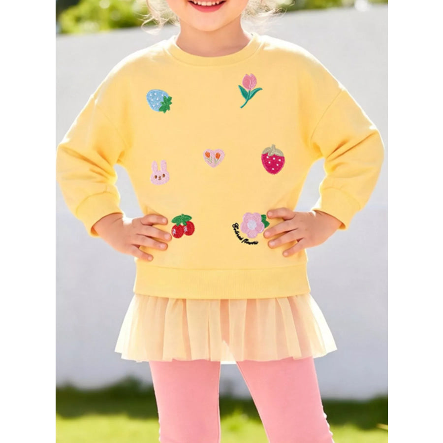 Children’s Applique Sweatshirt and Leggings Two-Piece Set with Tulle Hem Apparel and Accessories