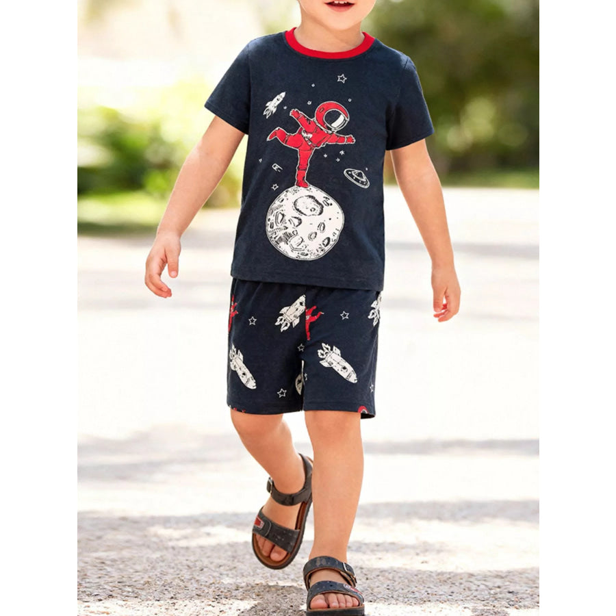 Children’s Astronaut and Rocket Tee and Shorts Set Dark Gray / 2Y Apparel and Accessories