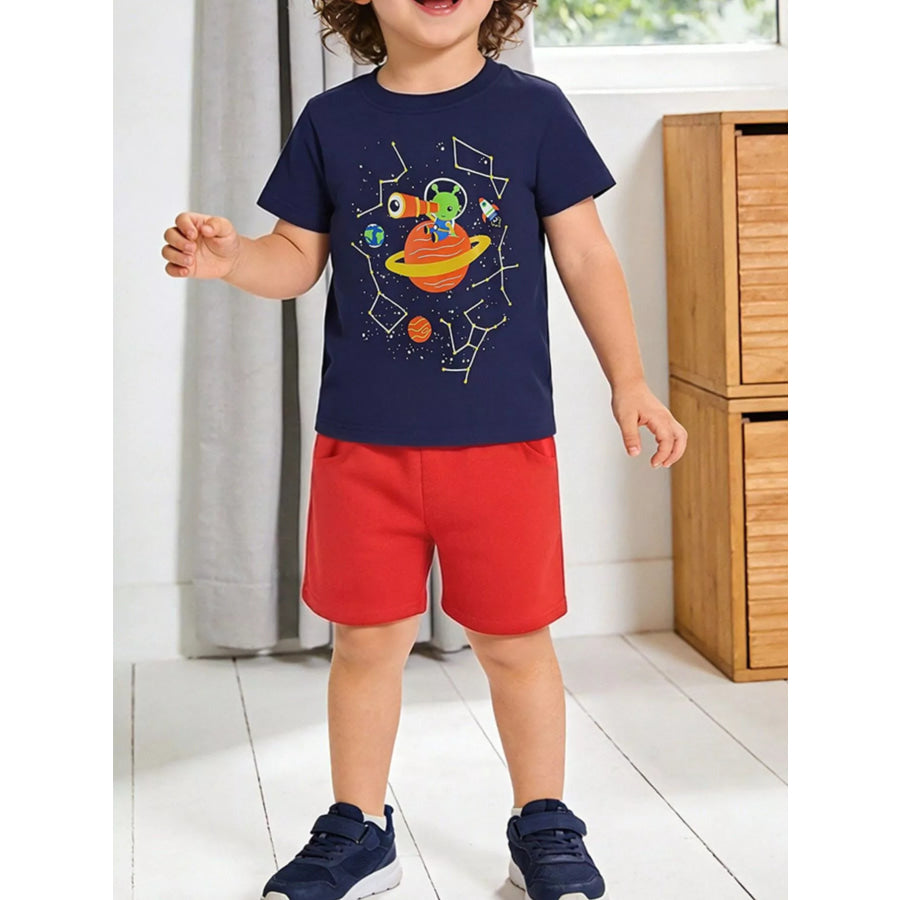 Children’s Astronaut Graphic Tee & Shorts Set Dark Navy / 2Y Apparel and Accessories