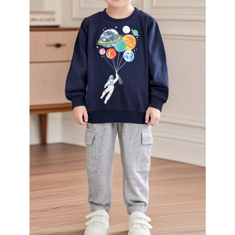 Children’s Astronaut Planet Graphic Crew Neck Sweatshirt Dark Navy / 2Y Apparel and Accessories