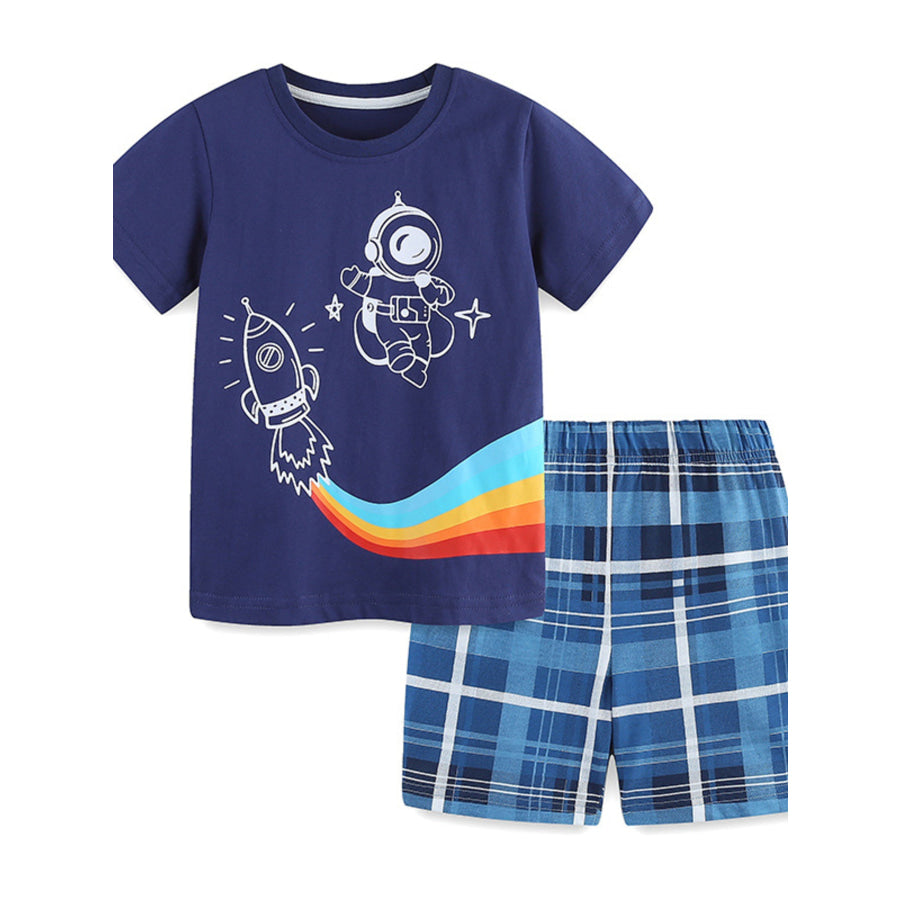 Children’s Astronaut Short Sleeve Tee and Shorts Set Navy / 2Y Apparel and Accessories