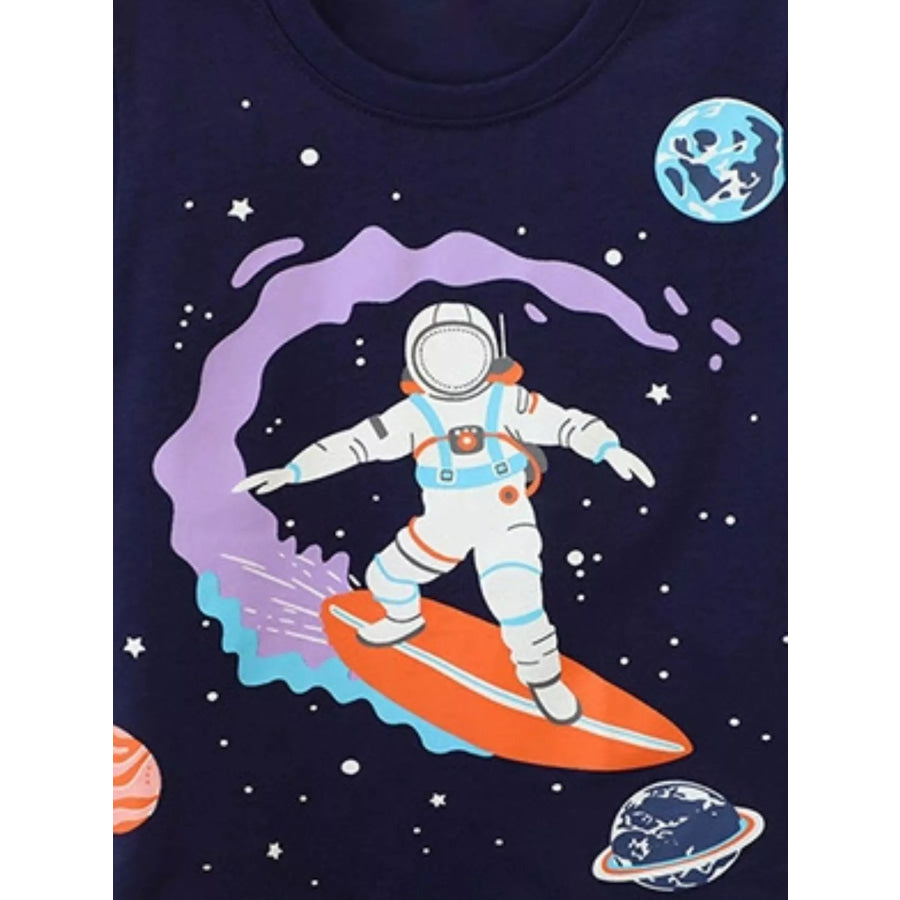 Children’s Astronaut Surfing Graphic Crew Neck T-Shirt Apparel and Accessories
