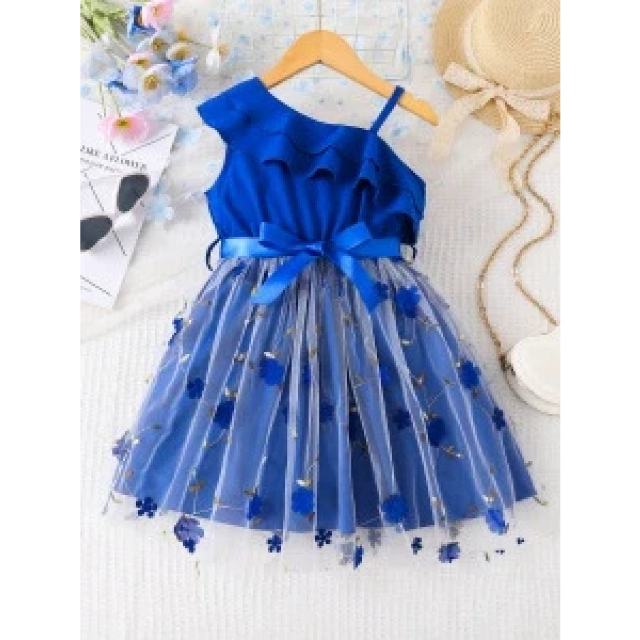 Children’s Asymmetrical Neck Ruffled Dress Royal Blue / 1Y Apparel and Accessories