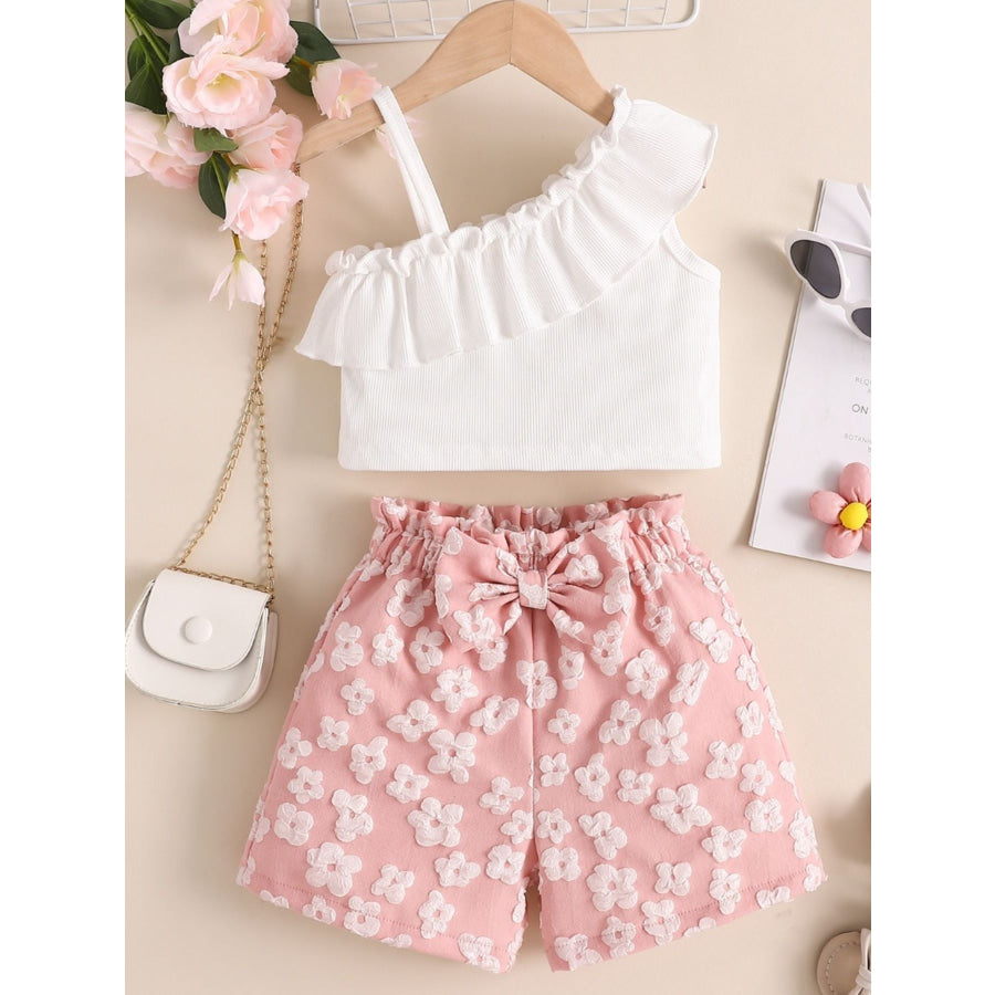 Children’s Asymmetrical Neck Top and Shorts Set White / 12-18M Apparel Accessories