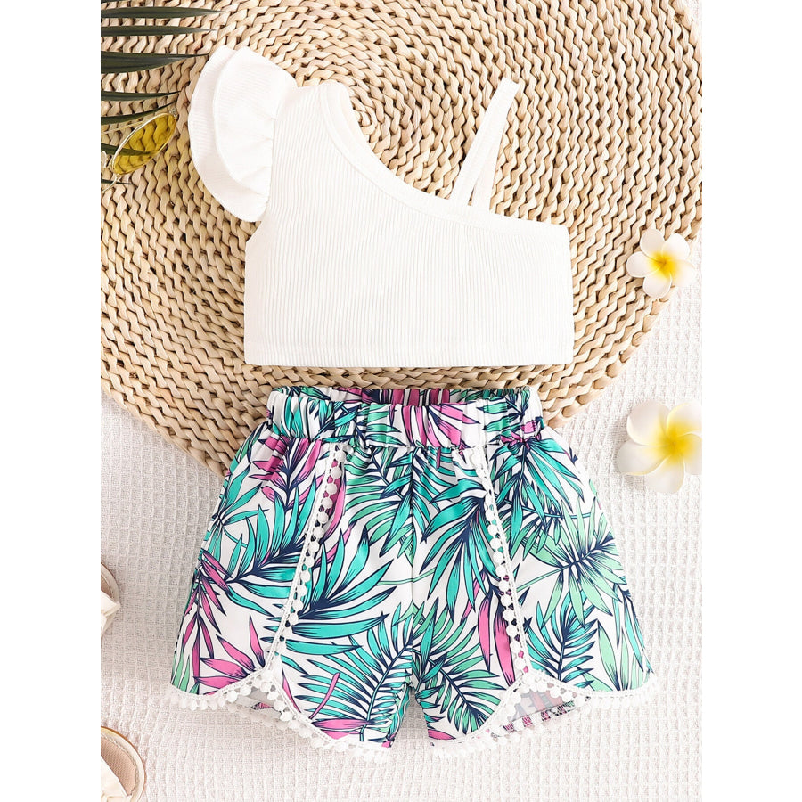 Children’s Asymmetrical Neck Top & Shorts Set Green / 6-12M Apparel and Accessories