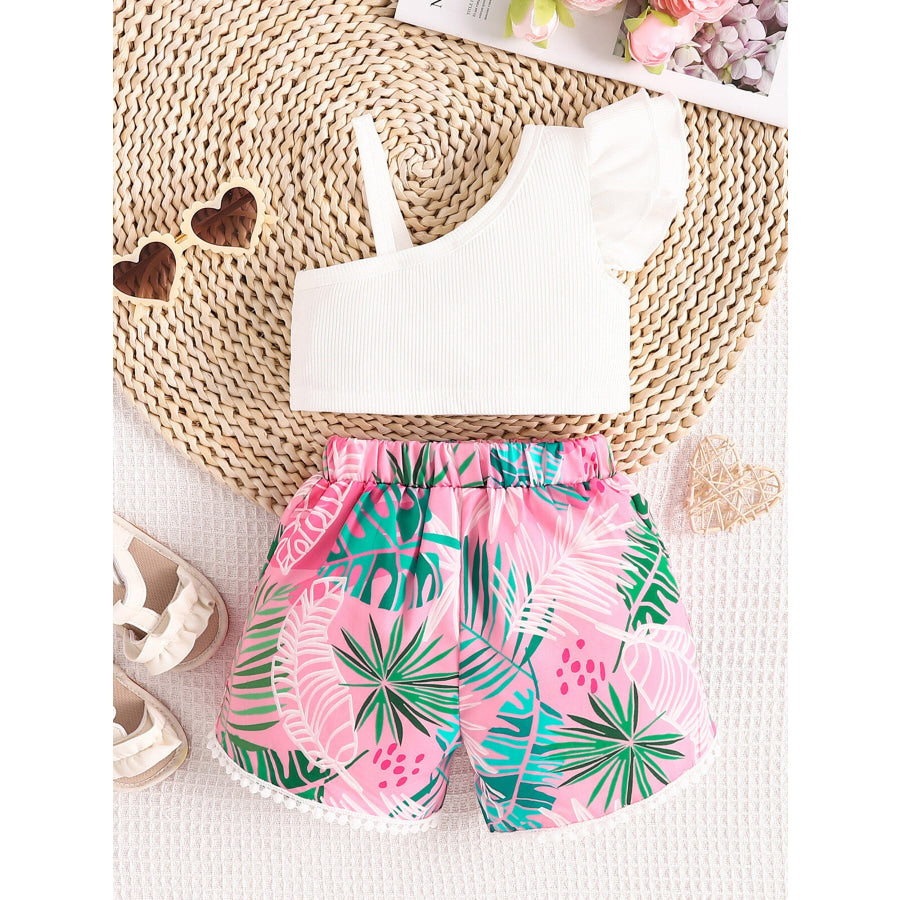Children’s Asymmetrical Neck Top & Shorts Set Pink / 6-12M Apparel and Accessories