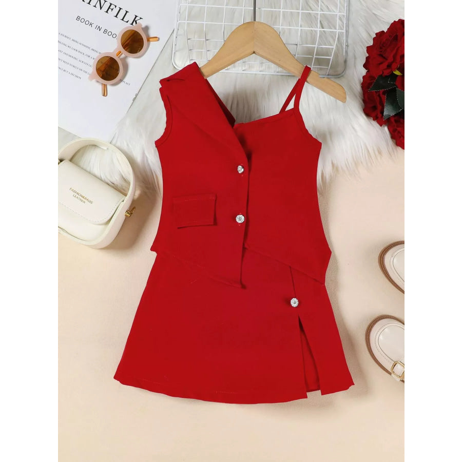 Children’s Asymmetrical Neck Vest & Skirt Set Wine Red / 2-3 Apparel and Accessories