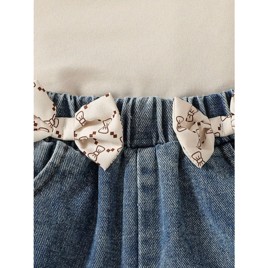 Children’s Asymmetrical Tank Top & Bow-Accent Denim Shorts Set Apparel and Accessories