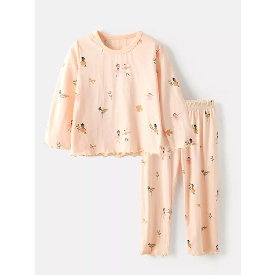 Children’s Ballerina Print Round Neck Top and Pants Pajama Set Apparel and Accessories
