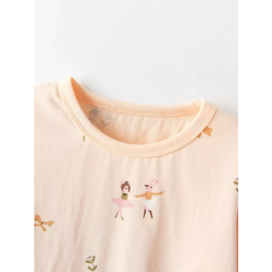Children’s Ballerina Print Round Neck Top and Pants Pajama Set Apparel and Accessories