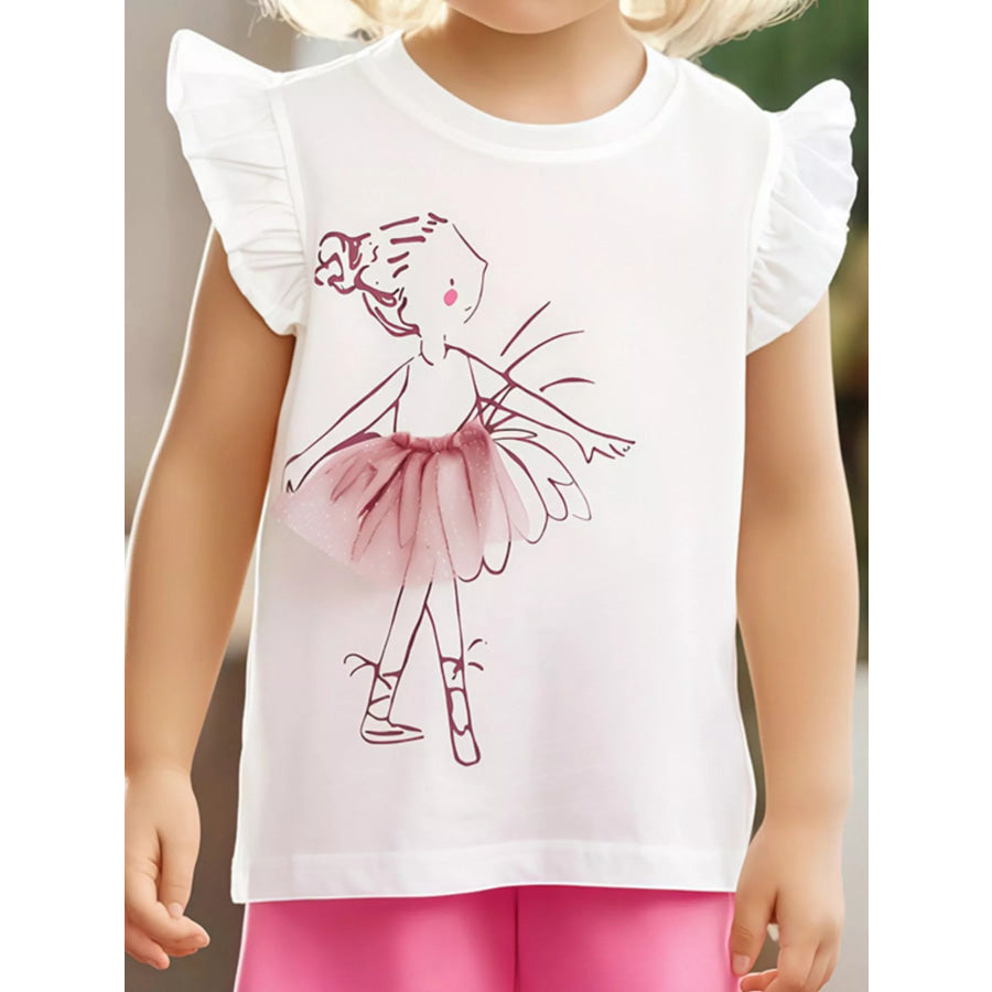 Children’s Ballerina Ruffle Sleeve T-Shirt White / 2Y Apparel and Accessories