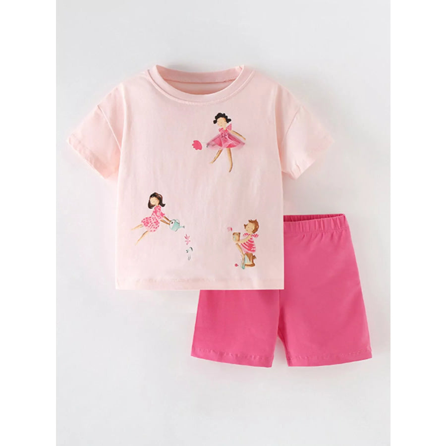 Children’s Ballet Dancer Round Neck Tee and Shorts Set Blush Pink / 3T Apparel and Accessories