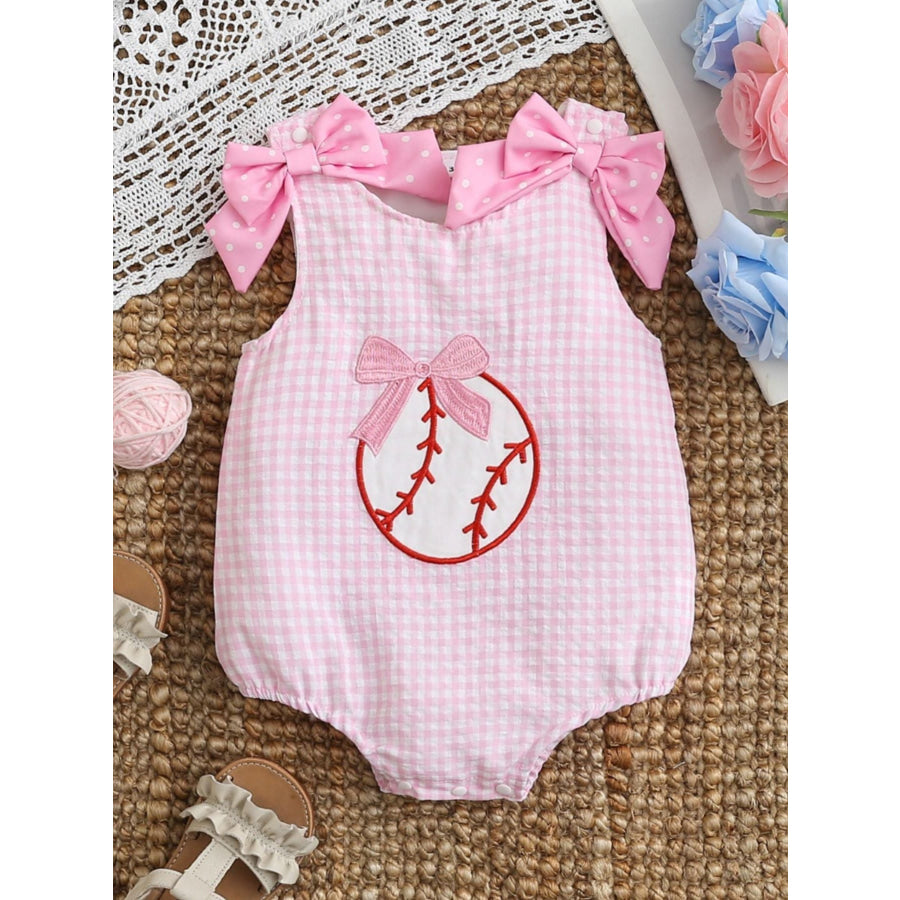 Children’s Baseball Embroidered One-Piece with Bows Blush Pink / 0-3M Apparel and Accessories