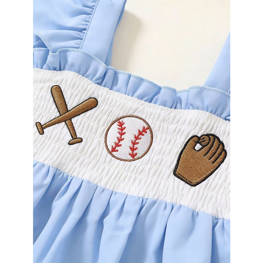 Children’s Baseball Embroidered Ruffle Trim Top and Shorts Set Apparel and Accessories