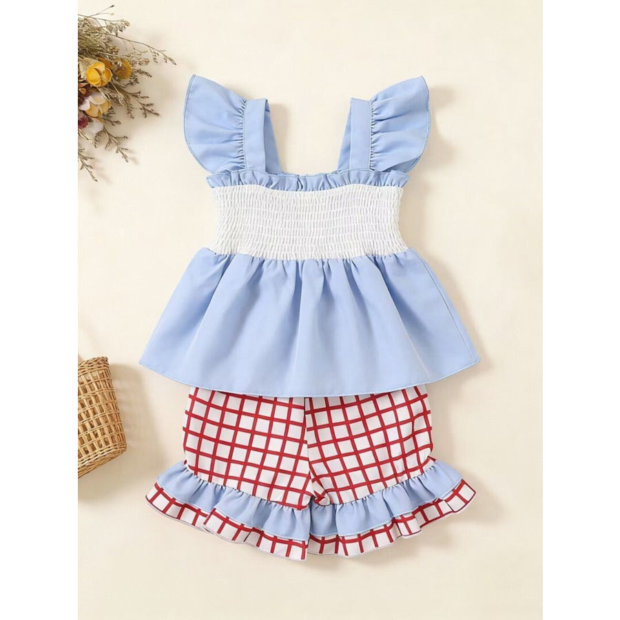 Children’s Baseball Embroidered Ruffle Trim Top and Shorts Set Apparel and Accessories