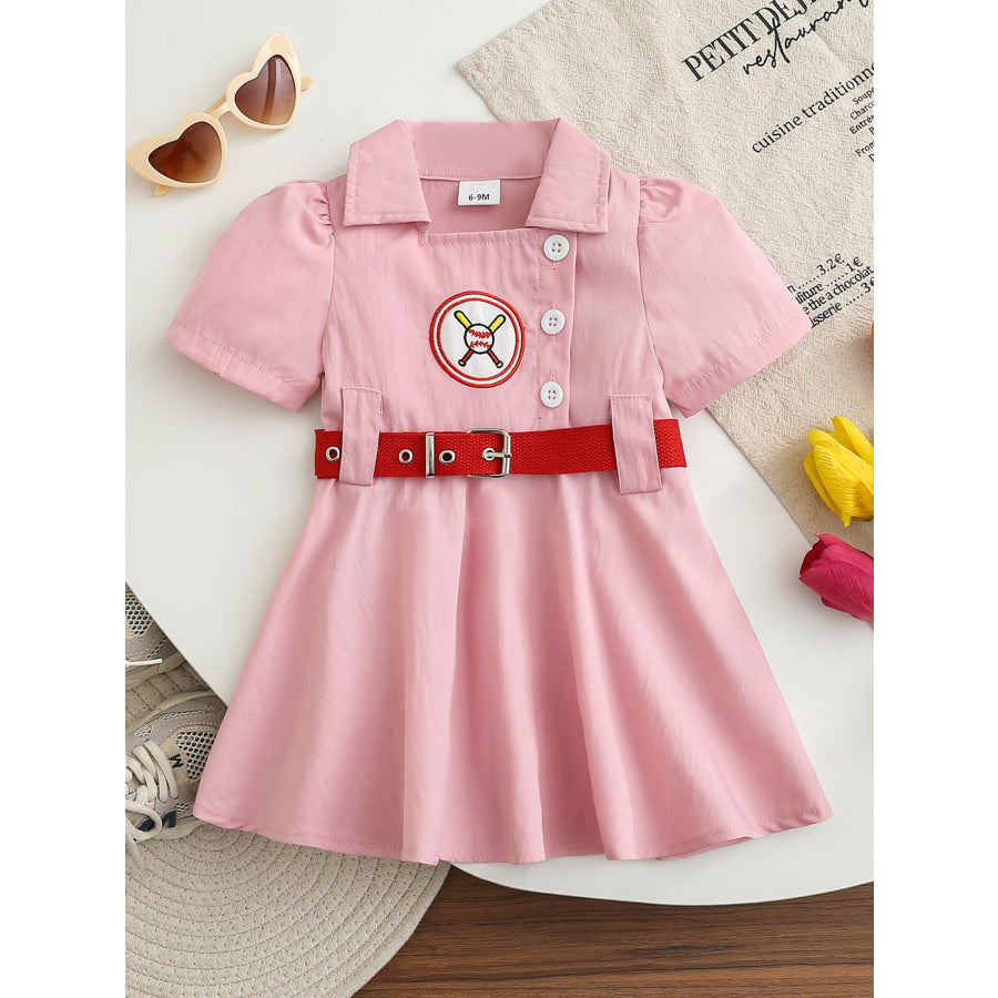 Children’s Baseball Embroidered Short Sleeve Dress Pink / 6-9M Apparel and Accessories