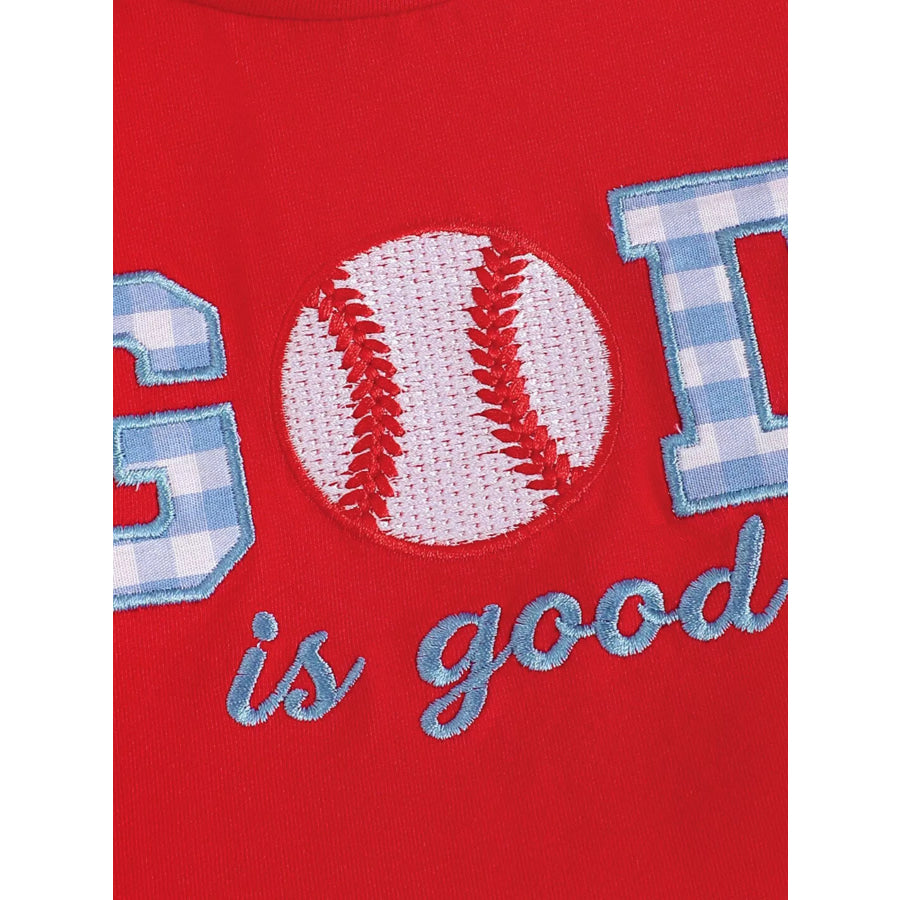 Children’s Baseball Embroidered T-shirt and Gingham Shorts Set Apparel and Accessories