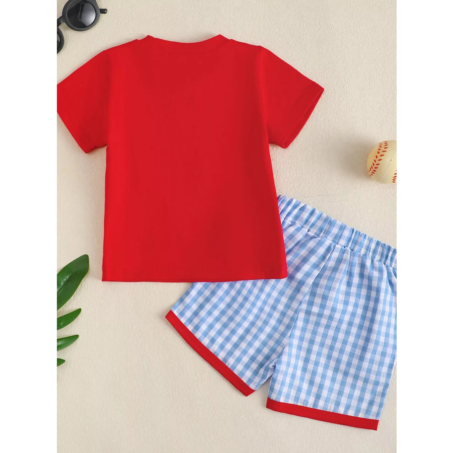 Children’s Baseball Embroidered T-shirt and Gingham Shorts Set Apparel and Accessories