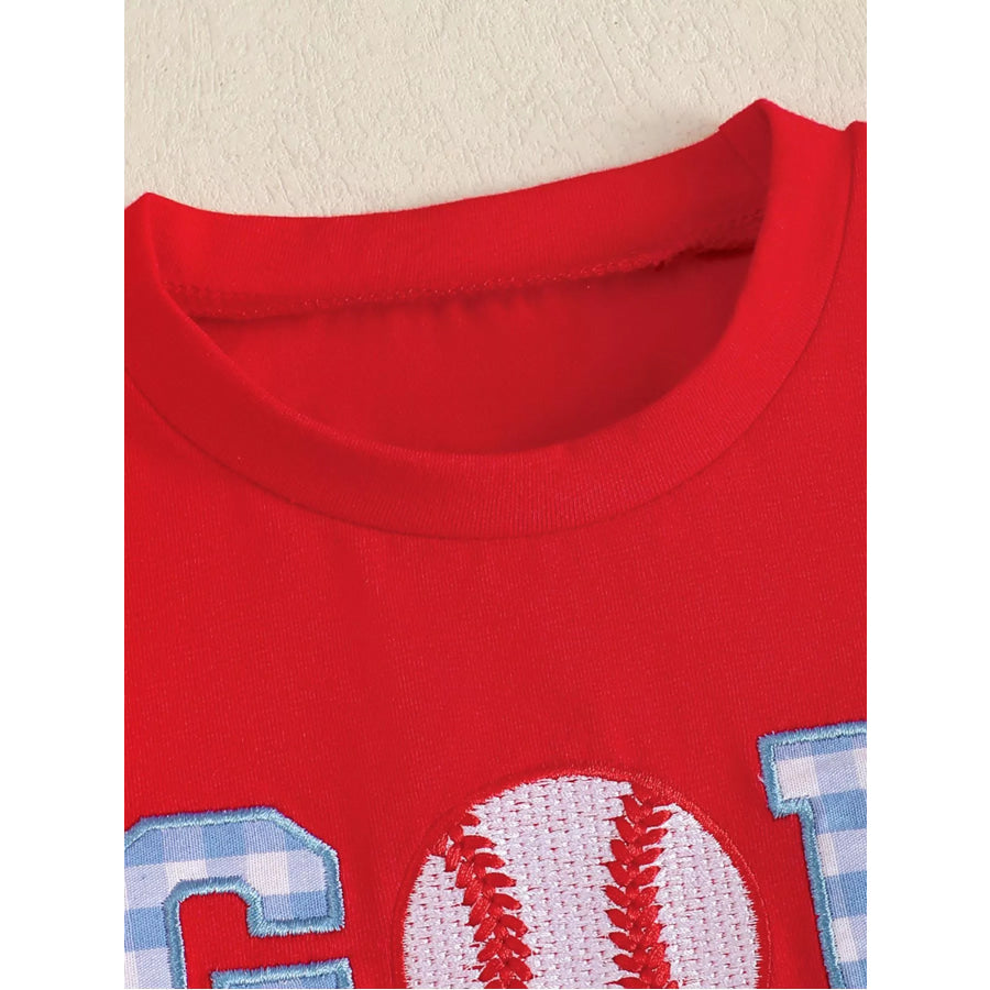 Children’s Baseball Embroidered T-shirt and Gingham Shorts Set Apparel and Accessories