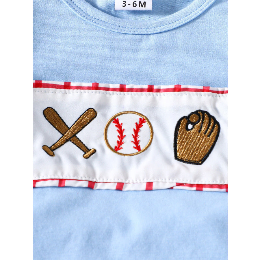 Children’s Baseball Embroidered Top & Plaid Shorts Set Apparel and Accessories