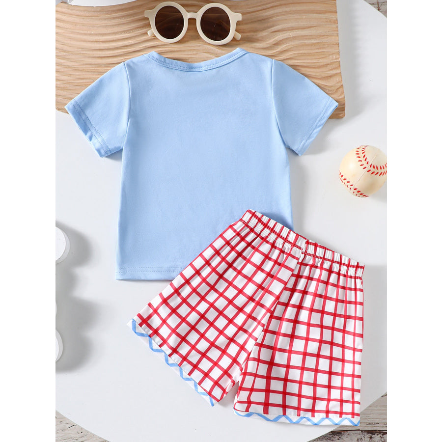 Children’s Baseball Embroidered Top & Plaid Shorts Set Apparel and Accessories