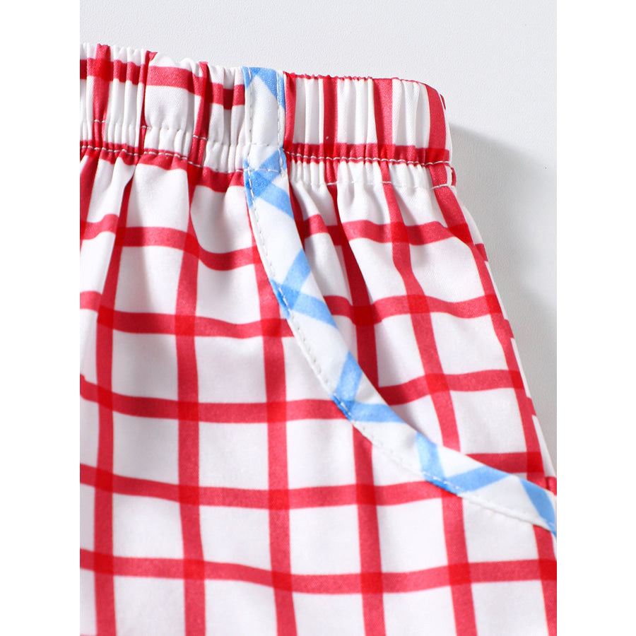 Children’s Baseball Embroidered Top & Plaid Shorts Set Apparel and Accessories