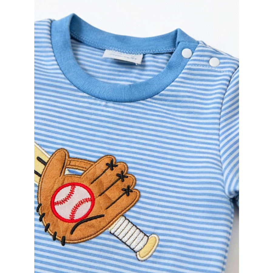 Children’s Baseball Glove Embroidered Striped Baby One-Piece Apparel and Accessories
