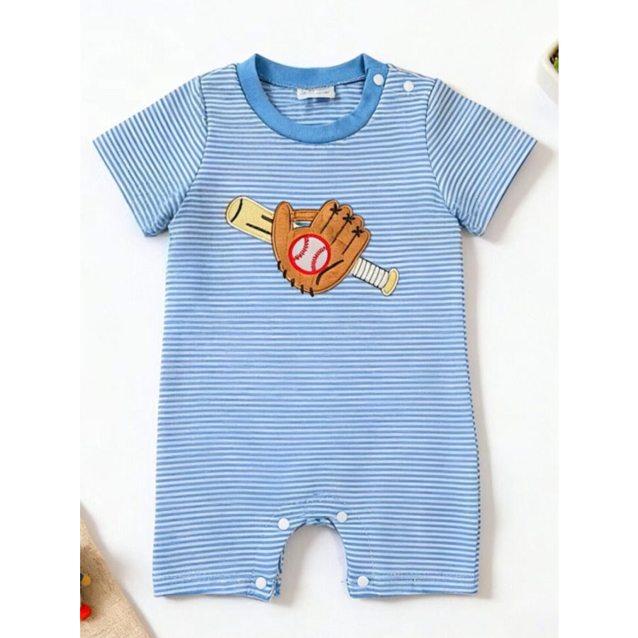 Children’s Baseball Glove Embroidered Striped Baby One-Piece Pastel Blue / 0-3M Apparel and Accessories