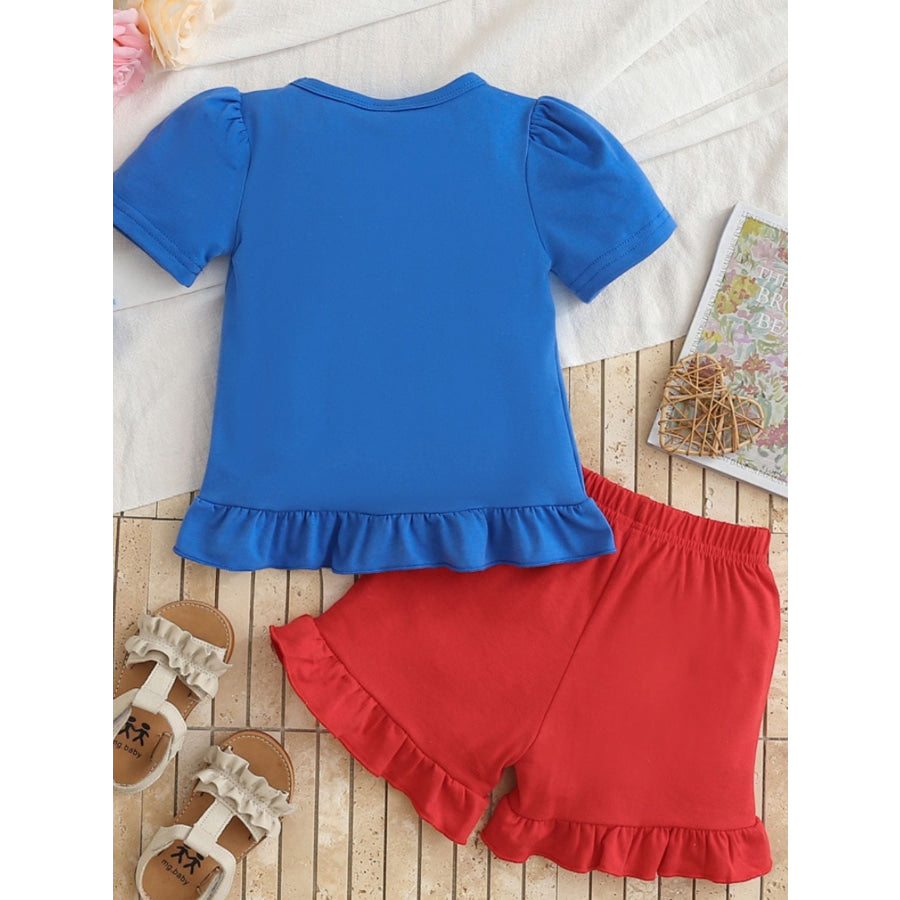 Children’s Baseball Love Graphic Ruffle Trim Tee and Shorts Set Apparel and Accessories