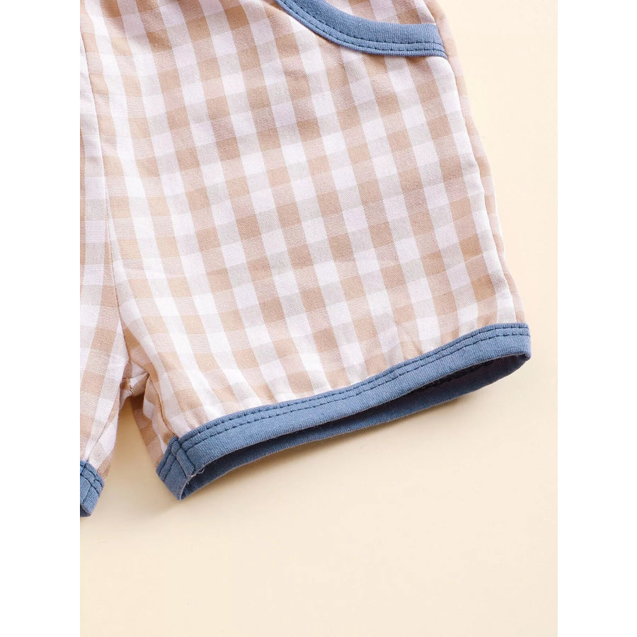 Children’s Baseball Round Neck Top and Plaid Shorts Set Apparel and Accessories