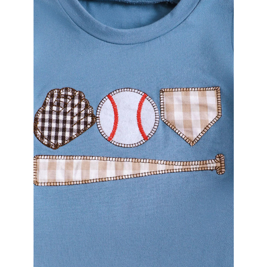 Children’s Baseball Round Neck Top and Plaid Shorts Set Apparel and Accessories